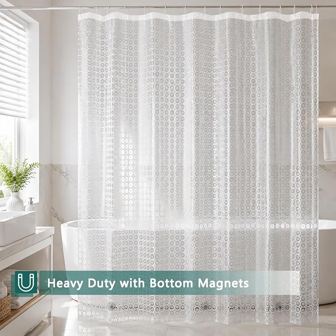 Shower Curtain Liner, 100% Waterproof Peva Shower Curtains with 3 Duty Heavy Bottom Magnets and 12 Rust Proof Grommets, 72x72 Weighted Shower Liner for Shower Stall, Bathtubs