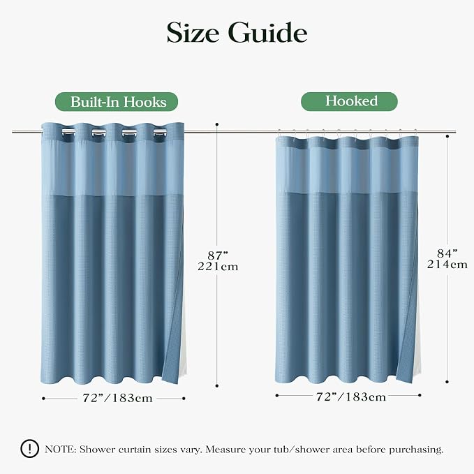 Moonlight Blue Hook Free Waffle Shower Curtain & Snap Liner,72x87 | Less Time to install, 3 in 1 Fabric Shower Curtain and Liner Set with Magnets, Extra Long, Shower Curtains for Bathroom