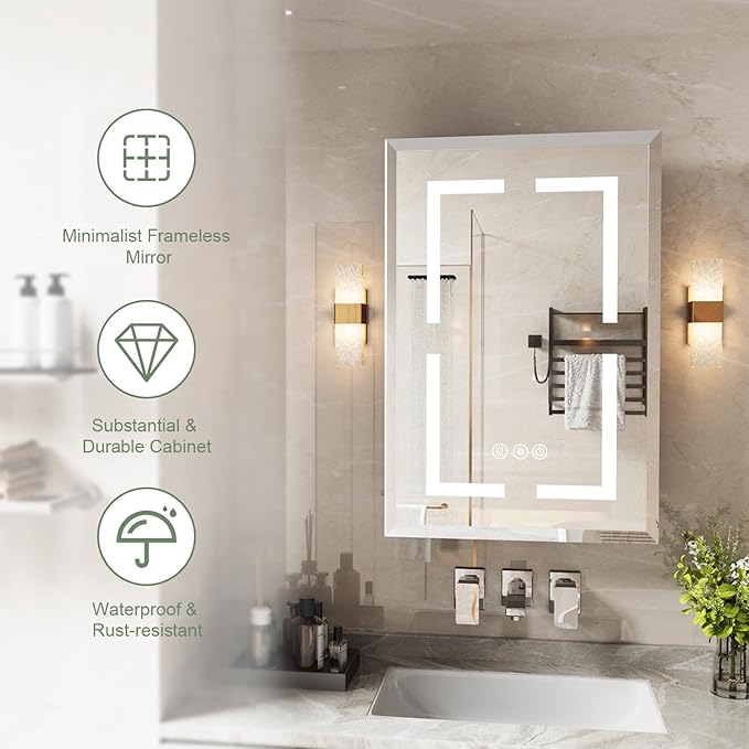 Medicine Cabinet, LED Mirror Cabinet for Bathroom with 3-Color with Mirror Defog, Recessed or Surfaced Wall-Mounted (36X30)
