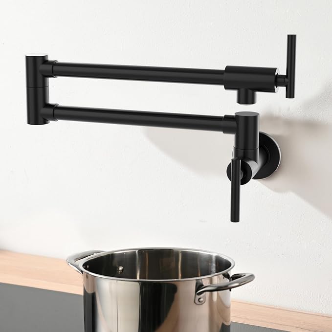 Faucets with Wall Mount Double Joint Swing Arms - Leak Free Design with High-Flow Aerators - Retractable & Folding for Space Saving