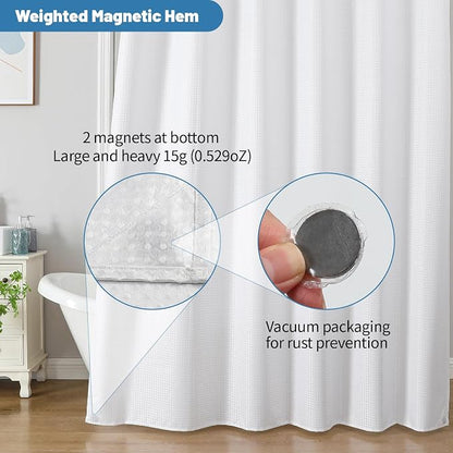 2-in-1 Waterproof Fabric Shower Curtain - No Separate Liner Needed, Hotel-Style Waffle Weave, Effortless Cleaning & Washable Bathroom Shower Curtain Set,60Wx72H,White
