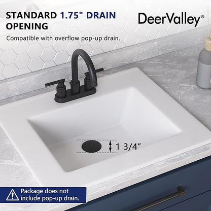 DeerValley 21x18 Inch Rectangular Fireclay Drop-in Bathroom Sink, White Vessel Sink with Overflow, Modern Art Basin, DV-1DS0123