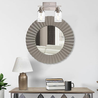 MELUCEE Indoor Wall Sconces Brushed Nickel with Clear Hammered Glass | 2-Light Modern Bathroom Vanity Light Wall Mount Lamp for Mirror Powder Room Dressing Table (Patent No.: US D963914 S)