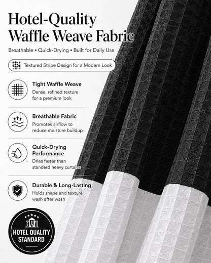 Dainty Home Ombre Waffle Weave Shower Curtain 70 x 72 Black Textured Fabric Shower Curtain, Hotel Style Waffle Weave Bathroom Curtain, Water Resistant Polyester Ombre Shower Curtain