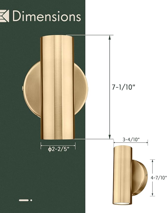2-Light Wall Light, Brass Gold Wall Sconce, Indoor Up and Down Wall Lamp for Bedroom Bathroom Stair Entryway (2 Pack), WL4830-2W-BB-2PK