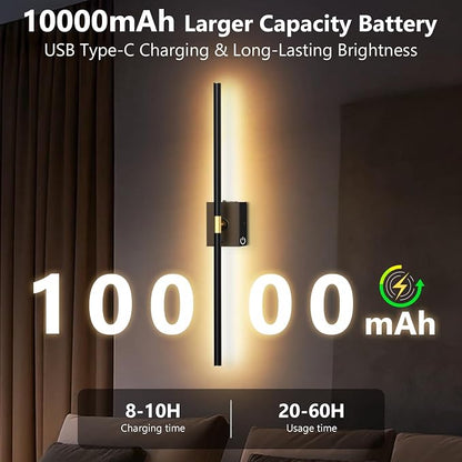 Eneru Battery Operated Wall Sconce, Rechargeable Wireless Light 1 Pack 4CCT | 10000mAh Battery Powered, Touch and Remote Control, Dimmable Wall Lamps for Indoor Living Room Hallway Picture Bedroom Black