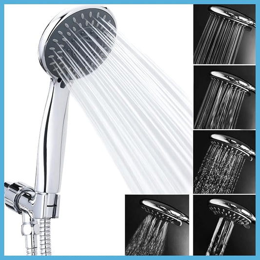 High Pressure Handheld Shower Head 5-Settings with Hard Water Filter | Powerful Water Spray, Against Low Pressure Water Flow, 59 Inch Stainless Hose, Adjustable Mount