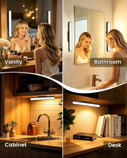 Wireless Vanity Lights for Mirror, Rechargeable Makeup Light Bar | 6W Magnetic Vanity Mirror Lights Stick On, 5 Color Temperatures & Dimmable, Remote & Touch Control, 2 Pack