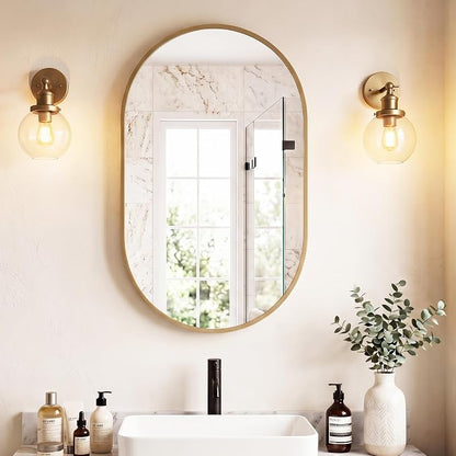 Sweetcrispy Oval Bathroom Wall Mirror, Vanity Mirror, 24x36 Inch | Metal Frame Tempered Glass, Over Sink Living Room, Bedroom Entryway Hang, Horizontal or Vertical, Gold