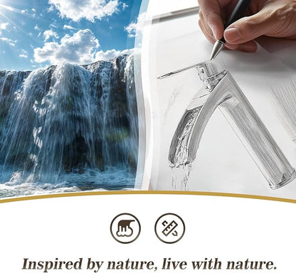 Phiestina Brushed Gold Tall Bathroom Vessel Sink Faucet 2 Pack, Single Hole Single Handle Waterfall Above Countertop Sink Bathroom Faucet, with Pop Up Drain,Water Supply Line, NS-SF01-V-BG-2pack