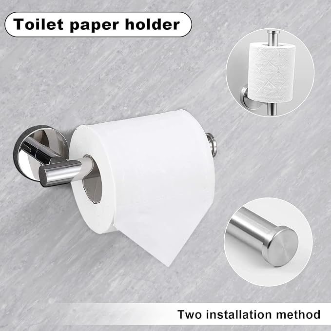 10Pcs Bath Tower Set, Includes 23.6 inch & 16 inch Towel Bars, Hooks, Rings & Toilet Paper Holder - Brushed Nickel