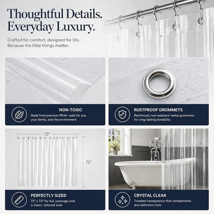 EHZNZIE Crystal Clear Shower Curtain Liner 54x78, PEVA Waterproof Bath Curtain, No Chemical Smell, Weighted Magnets, Durable with 9 Rustproof Metal Grommets