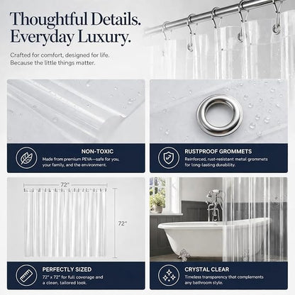 EHZNZIE Crystal Clear Shower Curtain Liner 60x72, PEVA Waterproof Bath Curtain, No Chemical Smell, Weighted Magnets, Durable with 10 Rustproof Metal Grommets
