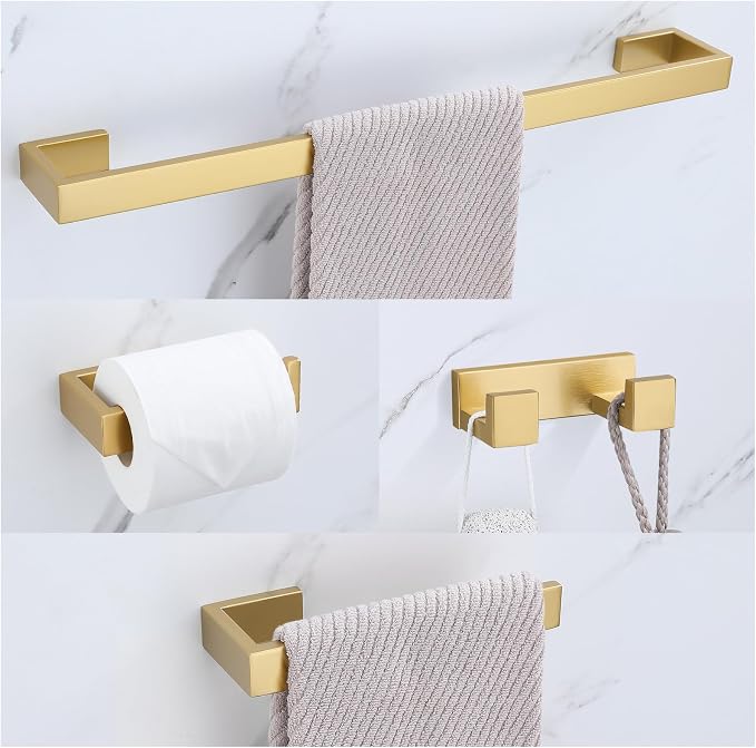 Lairuier Brushed Gold Bathroom Accessories, 23.6 inches Towel Bar Set | Including Towel Bar, Towel Holder, Toilet Paper Holder, Towel Hook, SUS304 Stainless Steel Bathroom Towel Holder Hardware Set