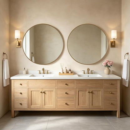 Round Wood Mirror, 40" Round Modern Decoration Large Circle Wall Mirror for Bathroom Living Room Bedroom Entryway, Honey