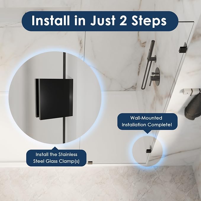 30" x 72" Frameless Fixed Single Shower Panel | Walk-In Shower Glass Door, 3/8" Clear Tempered Glass with Explosion-Proof Film, Matte Black Bathroom Shower Screen