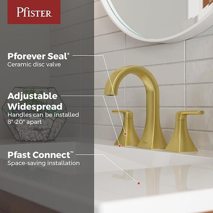 Pfister Bruxie Bathroom Sink Faucet, 8-Inch Widespread, 2-Handle, 3-Hole, NSF Certified, Brushed Gold Finish, LF049BIEBG