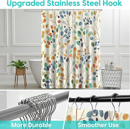 Amaredom Floral Shower Curtain for Bathroom, Colorful Leaves Curtain Bathroom Decoration, Shower Curtain Set with Curtain Hooks
