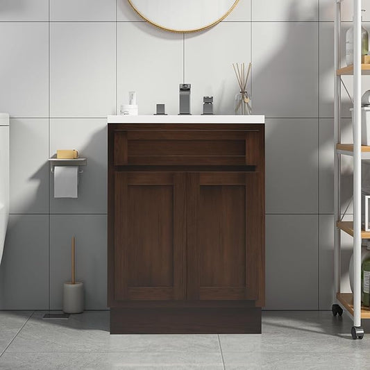 Vanity Art 24 Inch Double Shutter Door Bathroom Vanity Base Cabinet with Soft Closing Shaker Drawer, Strudy Floor Mount Storage Cabinet Organizer for Bedroom, Living Room, Kitchen, VA4024-B