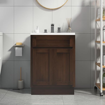 HomeBeyond 24 Inch Bathroom Vanity Base Only, Single Vanity Cabinet with Double Soft Closing Door, Composable Floor Mount Cabinets Without Top, Rustic Brown