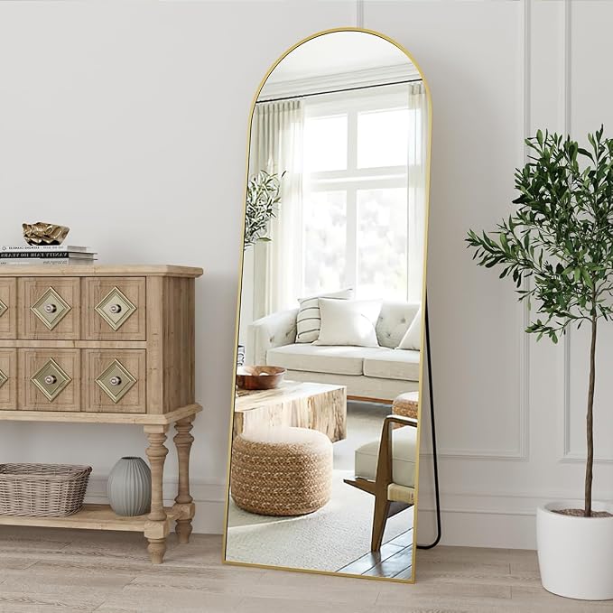 Dewfig Arched Full Length Mirror, 58"X18" Large Full Body Mirror, Gold | Aluminum Alloy Frame Floor Mirror, HD Shatterproof Tempered Glass, Lean/Stand/Wall for Living Room,Bedroom, Dressing Room