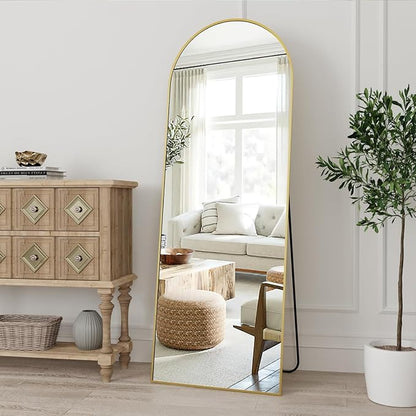 Dewfig Arched Full Length Mirror, 57"X20" Large Full Body Mirror, Gold | Aluminum Alloy Frame Floor Mirror, HD Shatterproof Tempered Glass, Lean/Stand/Wall for Living Room,Bedroom, Dressing Room