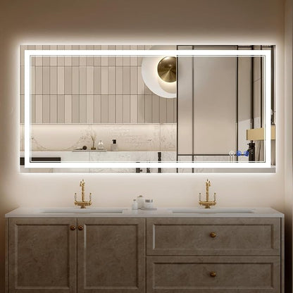 36"x48" LED Bathroom Mirror with Lights, Anti-Fog, Backlit + Front Lit, Shatter-Proof Tempered Glass