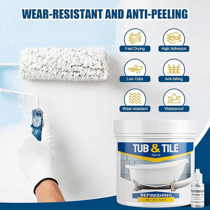 Tub and Tile Paint, Tub Refinishing Kit Water Based, 16.5oz White Quick-Dry Tile Paint for Wall & Floor, Sink Bathtub Paint for Bathroom, Kitchen, Toilets,