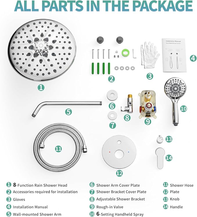 SR SUN RISE Shower Faucet - 10 Inch Multifunctional High Pressure Shower Head System with Handheld Shower Head Fixtures - Valve Included - Polished Chrome