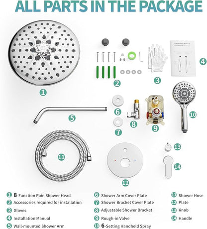 SR SUN RISE Shower Faucet - 10 Inch Multifunctional High Pressure Shower Head System with Handheld Shower Head Fixtures - Valve Included - Polished Chrome