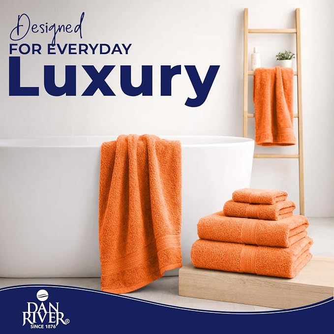 DAN RIVER 8 Piece Luxury Bath Towels for Bathroom, Towel Set, Orange | 2 Bath towels, 2 Hand towels, and 4 Wash Cloths, 600 GSM 100% Ring Spun Cotton, Highly Absorbent, Gym, Hotel, guest, and Spa