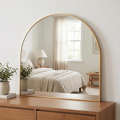 BEAUTYPEAK 28"x26" Arch Bathroom Wall Mirror, Gold | Wall Mounted Vanity Metal Frame Mirror for Bedroom, Entryway, Living Room, Fireplace