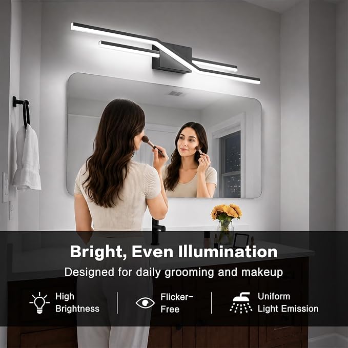 SOLFART Bathroom Lighting Fixtures Over Mirror 40 Inch Dimmable Matte Black Vanity Lights Modern Bathroom Light