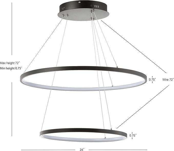 JONATHAN Y 24" Matte Black Modern Integrated LED Pendant Light, Dimmable Round Hoop Chandelier for Kitchen Island, Dining Room, Adjustable Height Metal Hanging Light (JYL7204A)