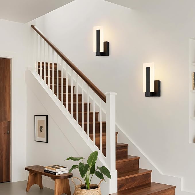 Modern LED Wall Sconces, 3000K Warm White Indoor Black Wall Light, 8W Acrylic Hardwired Wall Mounted Lights for Hallways, Bedrooms, Hallways,Corridor,Home Room Decor