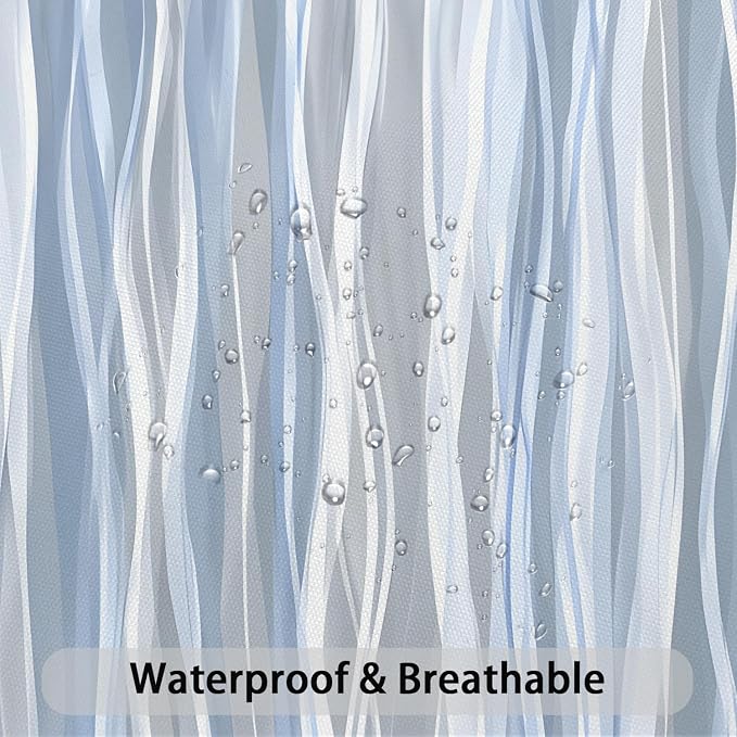 Moonslim Blue Grey Ombre Shower Curtain, Modern Wavy Abstract Striped Line Bathroom Curtain, Waterproof Fabric Bath Decor, 72 x 72 Inch