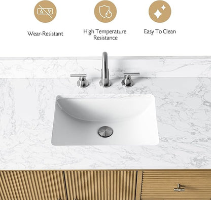Vanity Art 42" Bathroom Vanity with Single Sink & Arabescato White Engineered Stone Top, Vanity Cabinet with Soft Closing Door, Solid Wood Frame, Golden Brushed Handles, Natural Oak VA8142-NO-GB