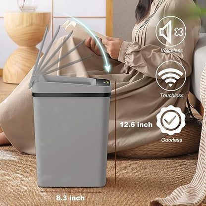 3 PACK - Small Trash Can with Lid for Bathroom - Automatic Trash Cans | Bedroom, Kitchen, Office - 2.5 Gallon Slim Smart Garbage Can Touchless - Motion Sensor Trash can Bathroom ( Grey )