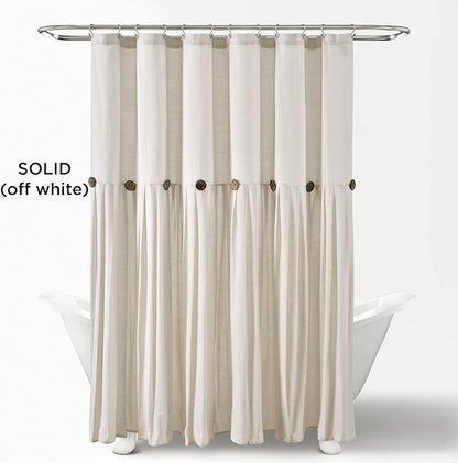 Lush Decor Linen Button Shower Curtain, 72" W x 84" L, Off White - Extra Long Shower Curtains - White Shower Curtain Fabric - Farmhouse Bathroom Decor