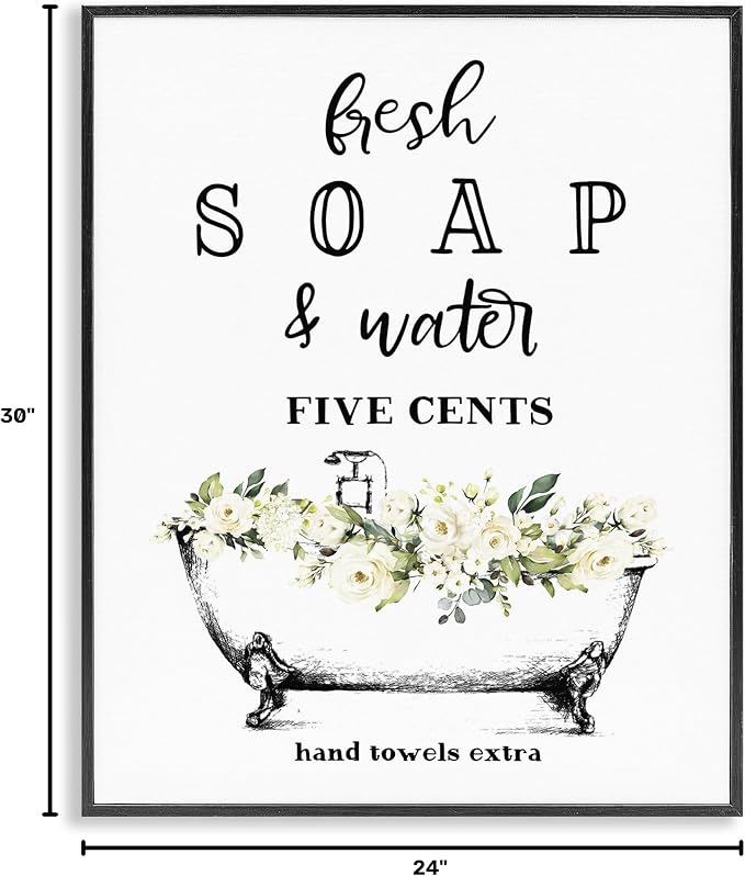 'Fresh Soap & Water Bath Tub'| Framed Giclee Art | Stupell Industries | Black, 24 x 30 Inches, Easy to Hang and Sturdy, Made in USA, by Lettered and Lined
