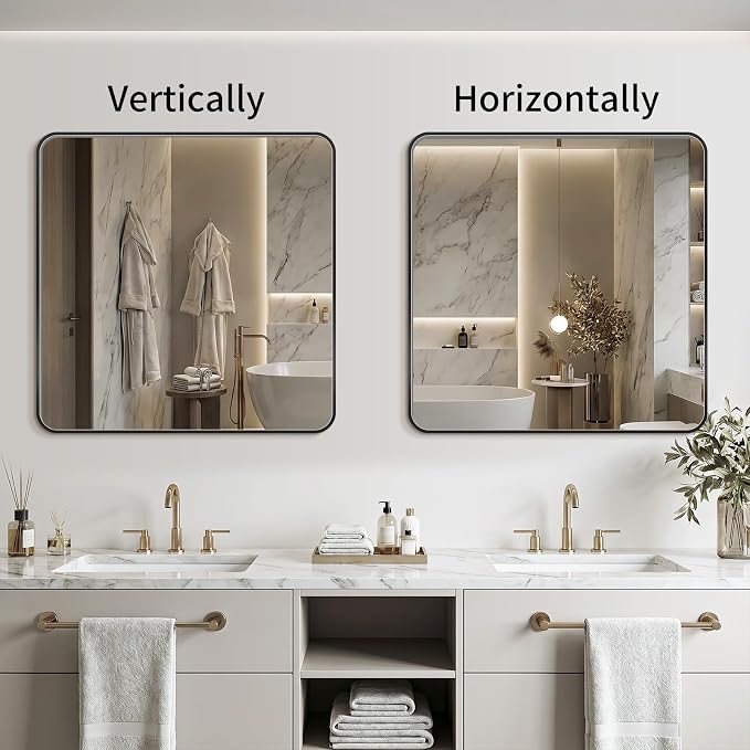 Bathroom Mirror 40"x40" Matte Black Rectangle Bathroom Wall Mirror for Over Sink, Modern Large Vanity Mirror, HD Tempered Glass, Anti-Rust Aluminum Alloy Frame, for Living Room, Bedroom, Entryway