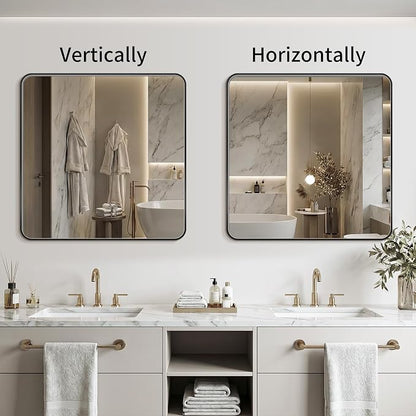 Bathroom Mirror 40"x40" Matte Black Rectangle Bathroom Wall Mirror for Over Sink, Modern Large Vanity Mirror, HD Tempered Glass, Anti-Rust Aluminum Alloy Frame, for Living Room, Bedroom, Entryway