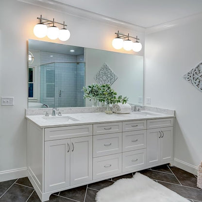 Bathroom Light Fixtures over Mirror, 3-Light Brushed Nickel Vanity Lights for Bathroom, Mid-Century Modern Vanity Light with Milky White Globe Glass Shades, 22.4 Inch Sconces Wall Lighting for Bath