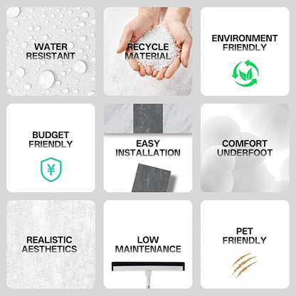 ATOPOSE Peel and Stick Vinyl Floor Tiles,10-Pack 12x12 Inch,Self Adhesive Waterproof Flooring Planks for Kitchen, Dining Room,Bathroom,Vestibule,Cover 10 Sq. Ft(Grey/White Marble,15 Tiles Per Color)