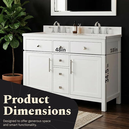 Lavanti Oakford 48 Inch Bathroom Vanity with Sink – Stylish White Vanity Bathroom with Storage Cabinet – Modern Bathroom Vanities with Double Vanity Sink & Quartz Countertop