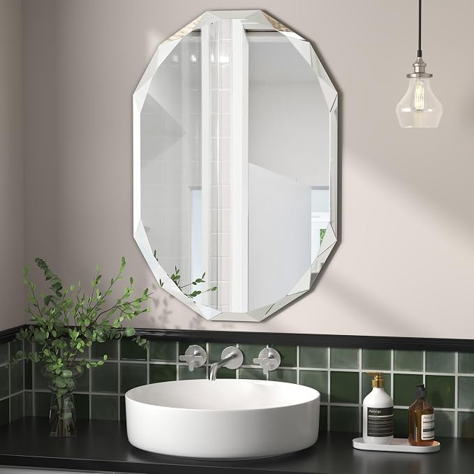 20x30 Inch Bathroom Mirrors for Over Sink, Round Frameless Mirrors for Wall | Beveled Bathroom Mirror, Bathroom Vanity Circle Mirror for Bedroom Living Room Entryway Home Decor