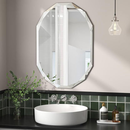 20x30 Inch Bathroom Mirrors for Over Sink, Round Frameless Mirrors for Wall | Beveled Bathroom Mirror, Bathroom Vanity Circle Mirror for Bedroom Living Room Entryway Home Decor