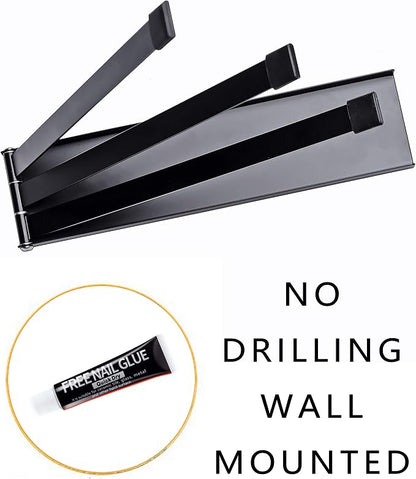 Swing Towel Holder Rack Matte Black | Wall Mounted Towel Bar, Swivel with 3-Arm for Bathroom Kitchen Storage