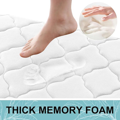 OLANLY Memory Foam Bath Mat Rug 47x24, Ultra Soft and Absorbent Bathroom Rugs, Non-Slip, Comfortable, Machine Washable Bath Carpet for Bathroom Floor, Tub, Shower and Home Decor Accessories, White
