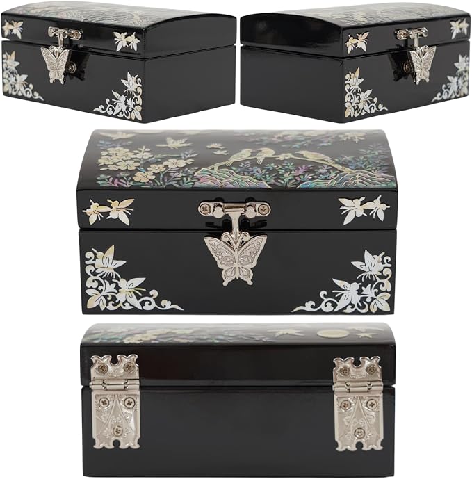 Mother of Pearl Small Jewelry Ring Box - Gifts for best friends women, Thank you gifts, mom birthday gifts, Friendship Women Gifts Trinkets Keepsake Treasure box (Black-Birds)